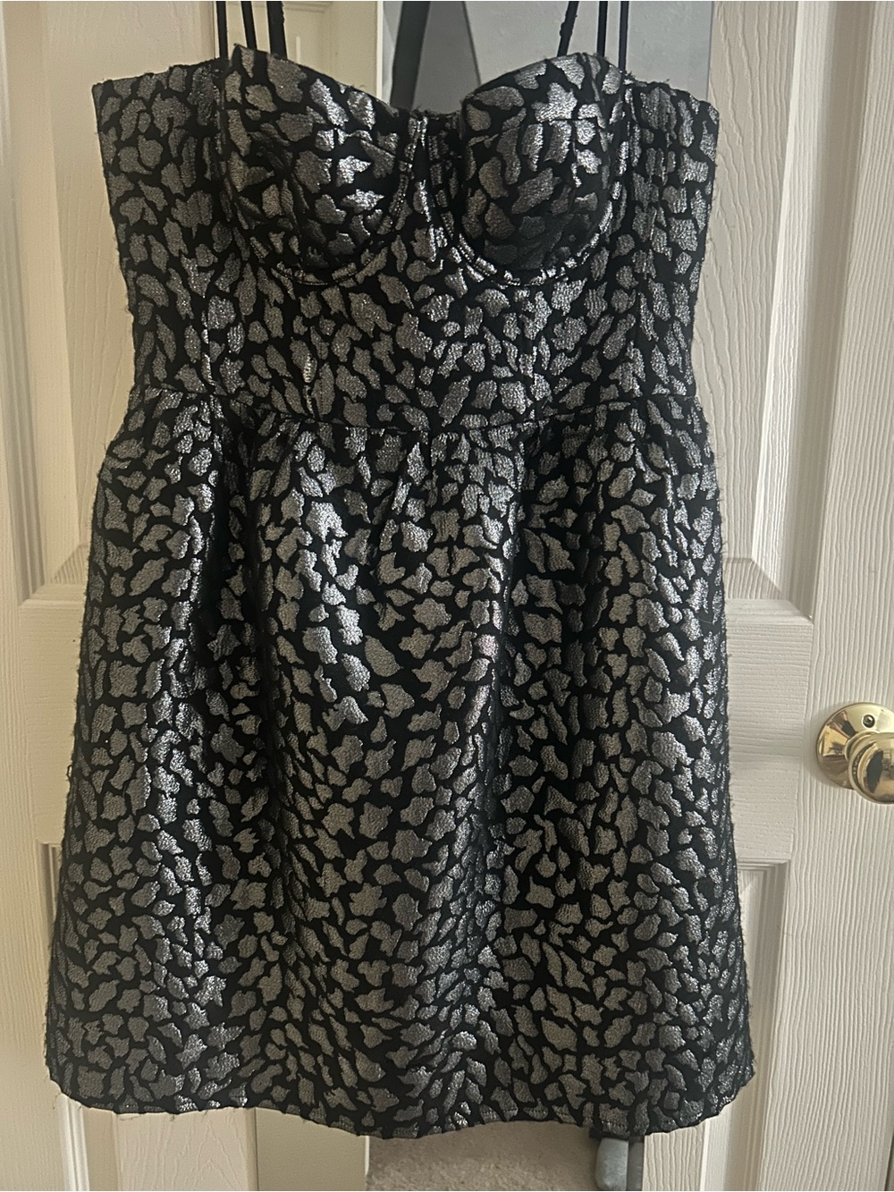 Moda International Black and Silver Floral Strapless Dress
